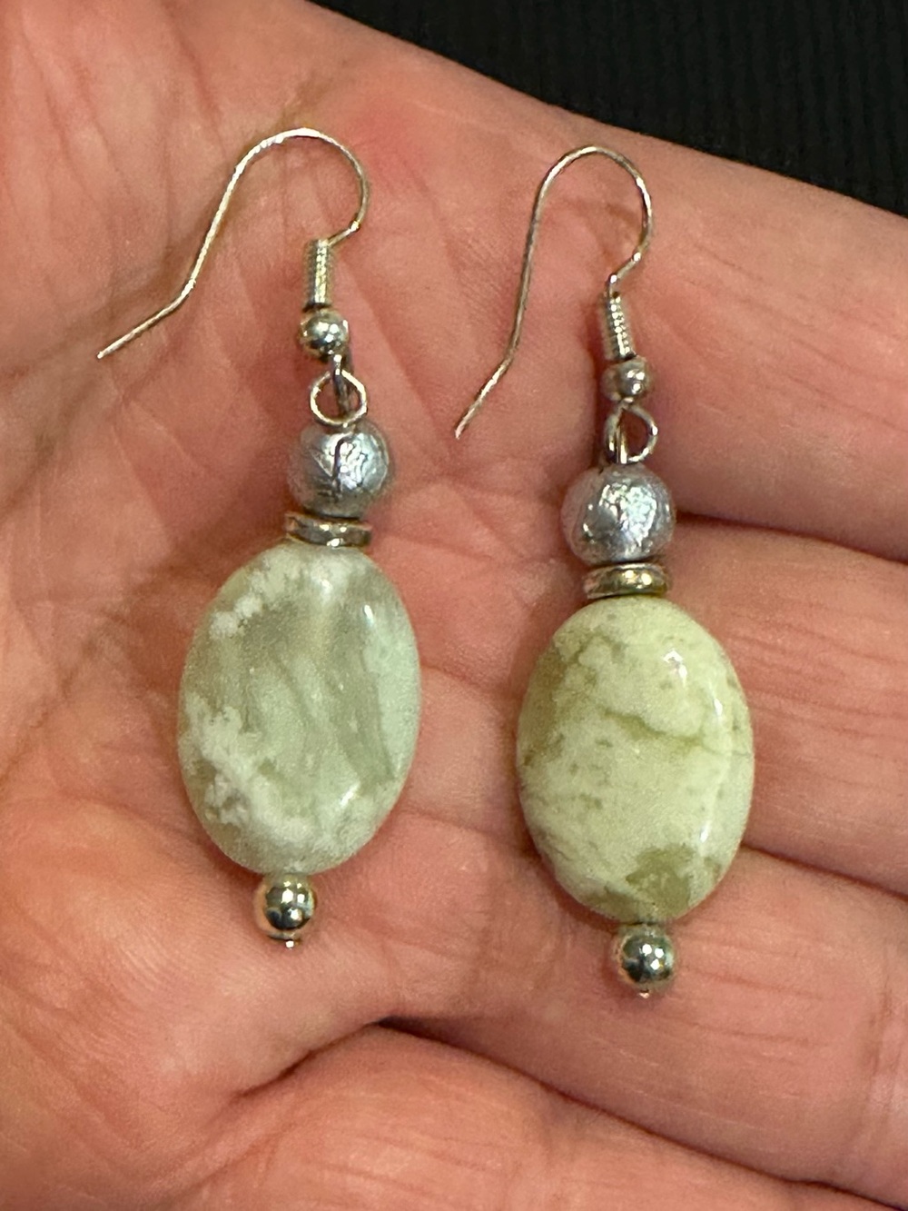 Natural Serpentine Green Jasper Dangle Earrings Handmade Artisan Boho Coin Drop